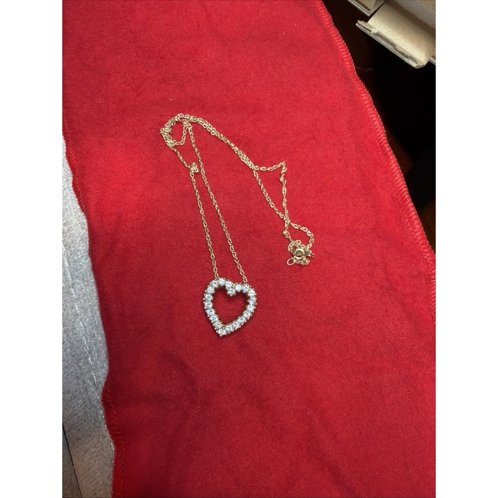 Vintage 1/20 14K GF Heart Pendant Necklace Clear Stones 18"